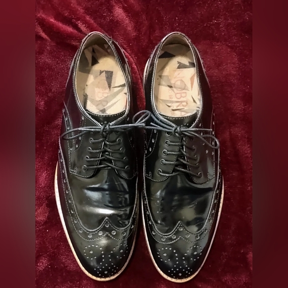 Nobrand Polished Leather Black/Burgundy Brogue Wingtips Sz 41 ( 8.5 M, 10 WO) - Picture 2 of 13
